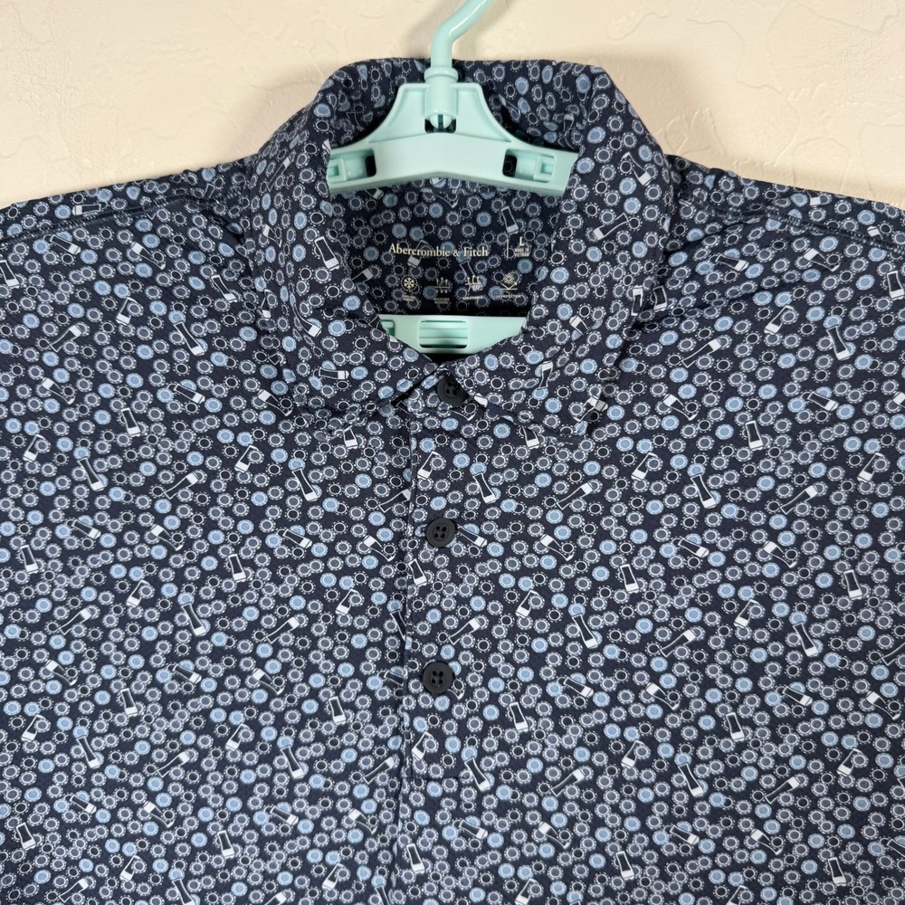 Abercrombie & Fitch Polo Shirt Mens Large Blue Geometric Performance Golf